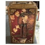 Antique Ornate Wood Painted Orchid Storage Box 