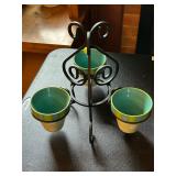 Southern Living Heavy Black Wrought 3 Pot Folding Plant Stand Planter w/Pots 