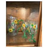 Sunflower Painted Pitcher and Glasses 
