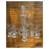 Etched Daisy Handle Decanter and Shot Glasses with Handles