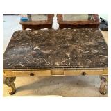 Marble Top Louis XIV Style Coffee Table and Matching Side Table