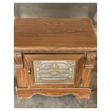 MCM Wood Side Table w/ Wood & Glass Door 