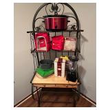 Assorted Kitchen Appliances on Bakers Rack 