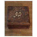 Vintage Carved Wooden Jewelry Box With Floral Design Inlay 