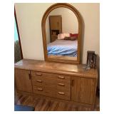 Master Bedroom Set - Queen Bed Frame, Mattress/Boxspring, Tall Side Storage Shelves (2), Dresser w/ 