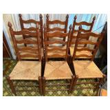 Drop Leaf MCM Dining Room Table w/ Six Ladderback Wicker Chairs 