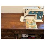 Singer Touch and Sew Desk w/ Machine and Paperwork 