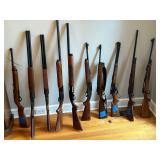 An impressive collection of rifles and shotguns. All cleaned and ready. 
