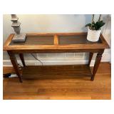 MCM Two-Tier Wood, Cane and Glass Entry Table 