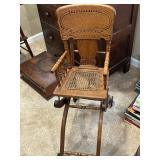 Antique Victorian Oak Convertible High Chair and Stroller Combo 