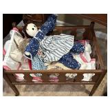 Antique Wood Doll Crib and Dolls 