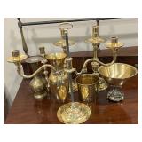 Assorted Brass Candlesticks, Bowls, Cannister and Candlebra 
