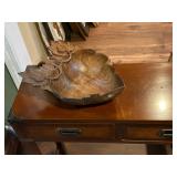 Vintage Carved Wooden Leaf Bowl 