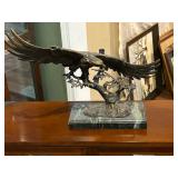 Vintage Bronze Eagle Sculpture w/ Marble Base 