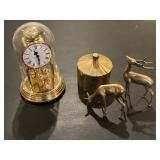 Brass Deer, Brass Container and Anniversary Clock 