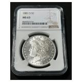 1881 S Morgan Silver Dollar MS63 - One of Many Graded US Coins 