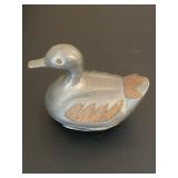 Pewter Duck Figurine w/ Inlay Feathers 