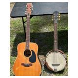 Twelve String Acoustic Guitar and Six String Banjo 