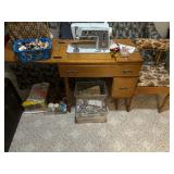 Vintage Singer Sewing Desk w/ Machine and Sewing Accessories 