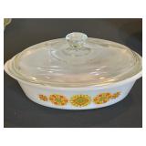 Glasbake "Atomic" Milk Glass Casserole Dish