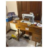 Vintage Singer Sewing Desk w/ Machine and Sewing Accessories