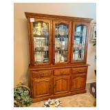 Solid oak china cabinet: 74.5”h x 58.5”l x 17”w