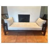 Modern Slatted Wood Daybed with Ivory Tu
