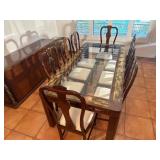 9-Piece Dining Set with Glass Inlay Tabl