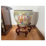 Large Chinese Fish Bowl Plante with Orna