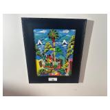 Framed Haitian Market Scene Painting  Br