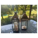 Set of 2 Tall Outdoor Metal Lanterns wit