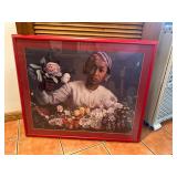 Framed signed 1970 artwork of girl with