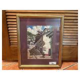 Framed painting of Mexican street scene