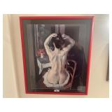 Framed modern print of a nude woman at v
