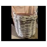 Large woven white wicker planter with ha