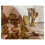 Gold-toned angels & holiday decorations.