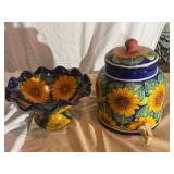 Talavera Pottery Pitcher & Pedestal Bowl