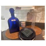 Decorative Glassware & Cobalt Bottle