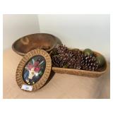 Vintage Wooden Bowl and Wall Art