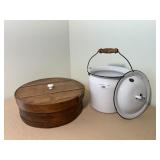 Vintage Wooden Box and Enamel Pot