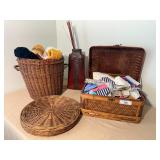 Wicker Basket and Sewing Box Set