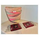 Colorful Woven Basket Vintage Textile