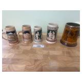 Set of Five Vintage Beer Steins