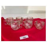 Set of Vintage Etched Glass World Mugs