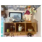 Vintage Wooden Shelf, Shaving Cup & Br