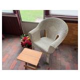 Wicker Chair with Cushion and Stool