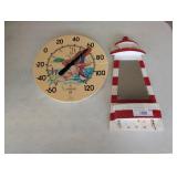 Vintage Thermometer & Lighthouse Mirro