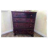 Hardwood Antique Pine 4-Drawer Chest Bun Feet c1900