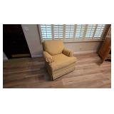 Rolled Arm Skirted Club Chair Gold Fabric