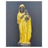 Large Black Madonna Wooden Statue with Gold Leaf Shawl, 62x20x10